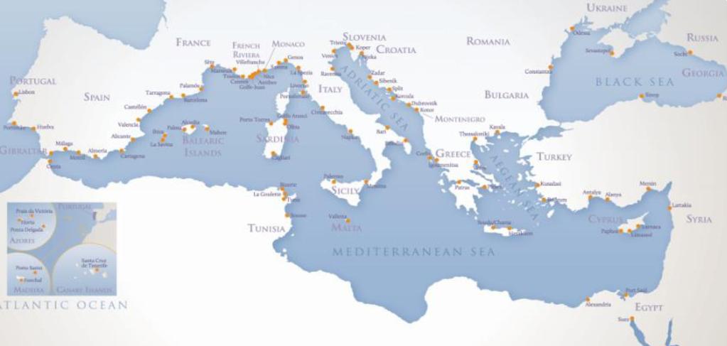 CRUISE PASSENGERS AND CALLS IN THE MEDITERRANEAN SEA Adriatic 4.604.764 pax (-10% vs 2013) 2.917 calls (-9,8% vs 2013) Black Sea 162.