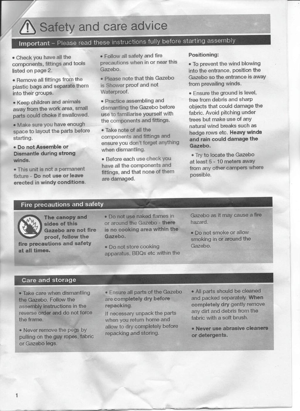 & Safety and care advice -------- Important - Please read these instructions fully before starting assembly Check you have all the components, fittings and tools listed on page 2.