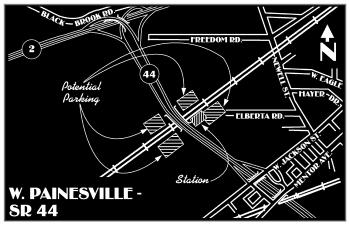 West Painesville SR 44 West Painesville! Station Type: Park-and-ride! Site: SR 44, Painesville Township! Serves: Painesville, Grand River, Fairport, hardon, oncord!