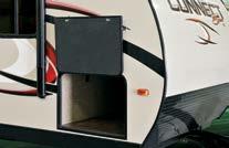 Optional lighted power tongue jack with leveling bubble. Extra large baggage door provides access to larger items.