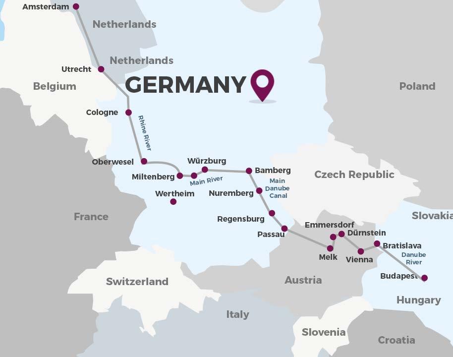 Join us on this unforgettable cruise spanning 2,000 kilometers across Europe, from the Queen of the Danube, beautiful Budapest to stunning Amsterdam at the North Sea.