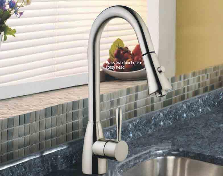 KITCHEN FAUCETS 90403 Single Handle Pull-down Kitchen Faucet 40mm Ceramic Disc Cartridge 3/8" Compression Stainless Steel Flexible Hoses Included Zinc alloy handle Swivel Spout and Pull-Down Spray