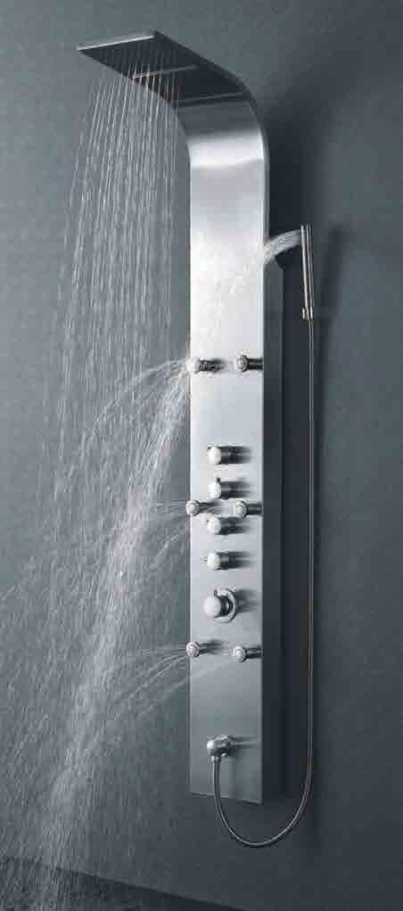 SHOWER SYSTEMS NIAGARA Dimensions: 65 x 8 5/8 Brushed Stainless Steel (#304) Built-In Cascade