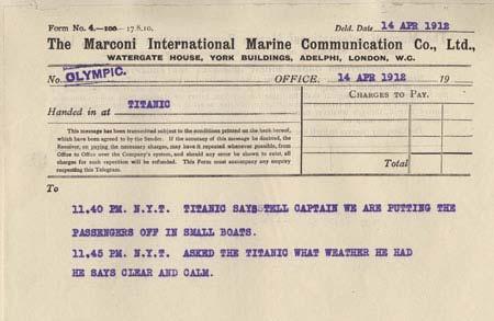 Marconigram 3 Titanic sends a message