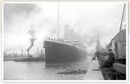 Titanic at Southampton, April 1912. This image shows Titanic at Berth No 44, White Star Dock, Southampton, possibly on Easter Sunday, 7 April 1912.