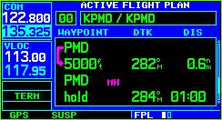SECTION 6 PROCEDURES 3) At 13.0 nm from the FAF, a waypoint alert ( NEXT DTK 265 ) appears in the lower right corner of the screen.