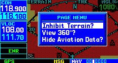 Pressing the CLR Key when the TERRAIN Page is displayed can also be used to toggle aviation information on or off.