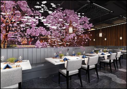 Sushi and Japanese Grill concept, Blue