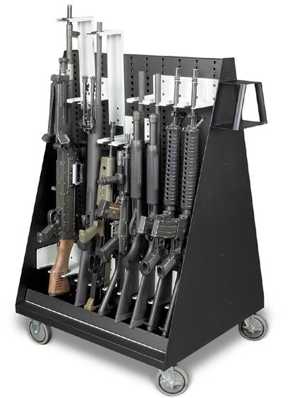Mobile Weapon Cart has a capacity of up to 20 long guns. Customize both sides of your weapon cart any way you want and secure virtually any weapon for transport.