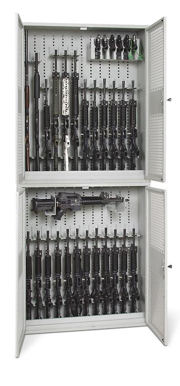 Stackable Weapon Racks (SWR) with swing doors are designed