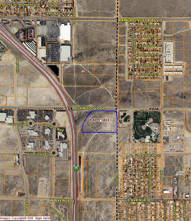 12.740 ACRES WEST PALMDALE FREEWAY VISIBILITY This prime lot fronts Avenue P-8 (aka Technology Drive) which is paved, curbs, gutters, sidewalks and streetlights.