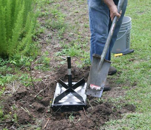 It s ideal to have at least two people collect samples because of the weight of the template and soil.