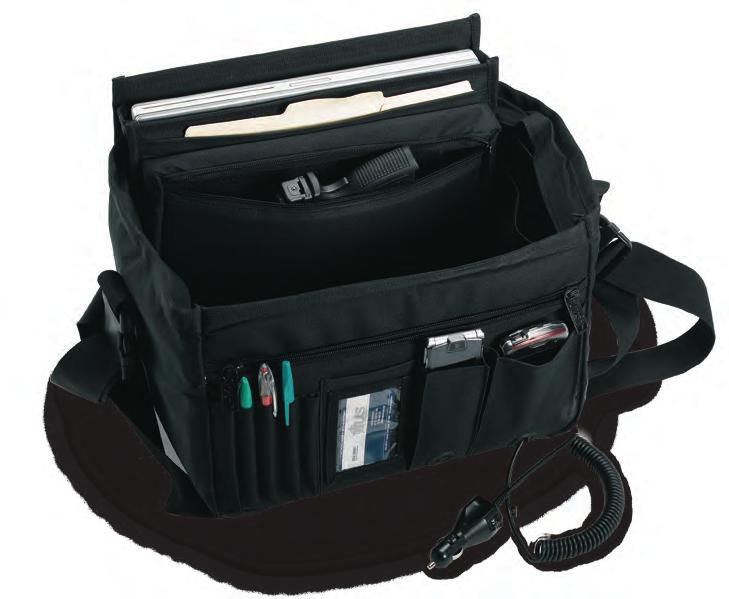 phone & electronics pockets with charging ports Front pockets for business cards, pen & flashlight Added zippered