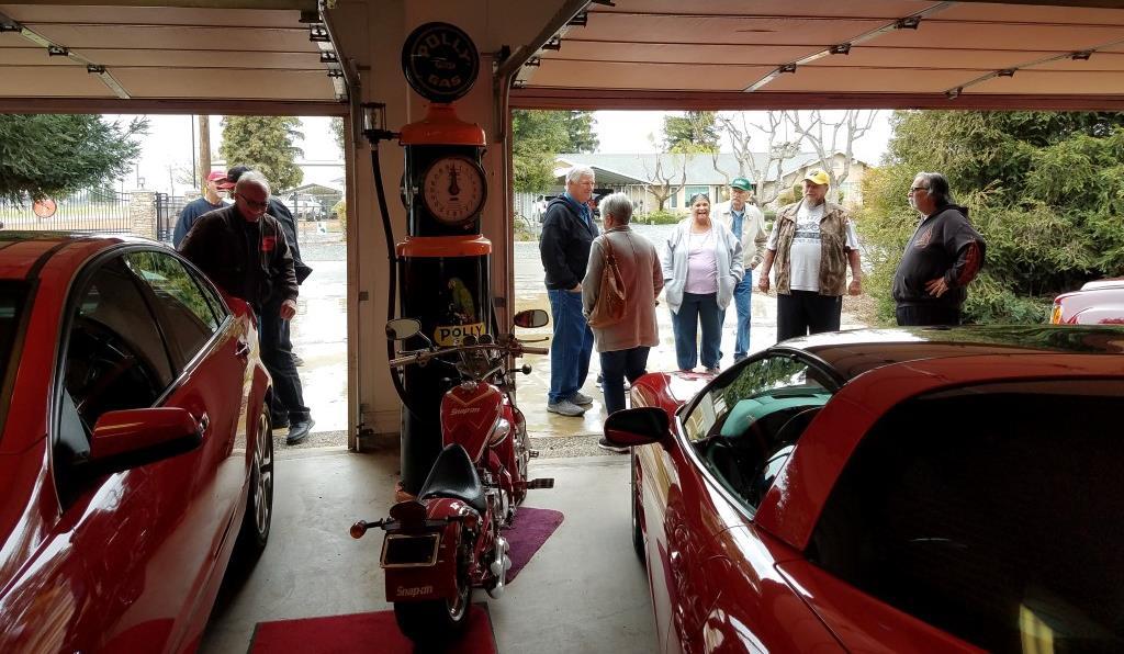 His 3200 square foot shop is filled with gas pumps, tool boxes, and vintage and recreated signs, a reproduction of a vintage gas station restroom, along with