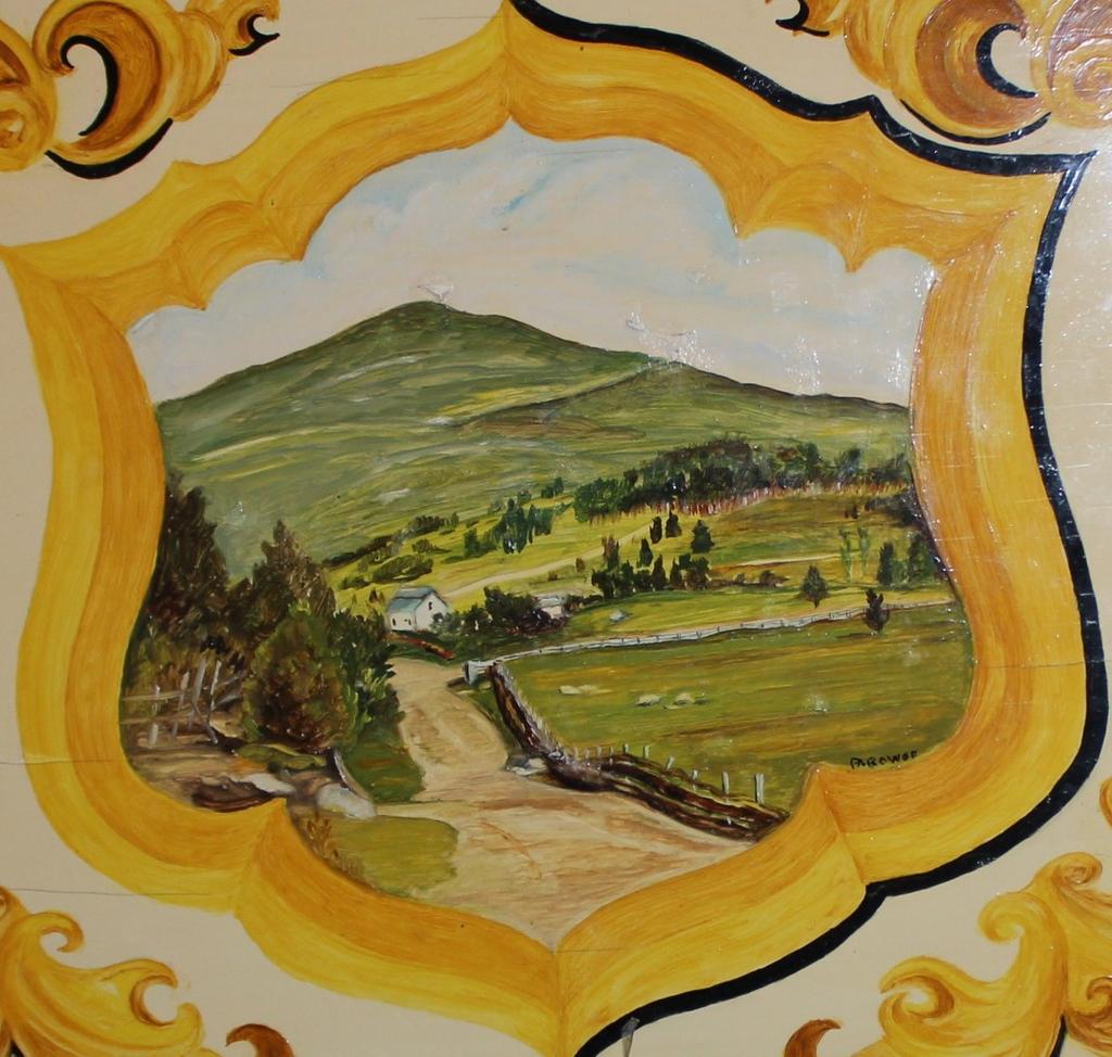 The paintings on coach XIV were done by Barbara Rowse at the the time that Barbara and her husband Ed restored the coach in the 1980s.