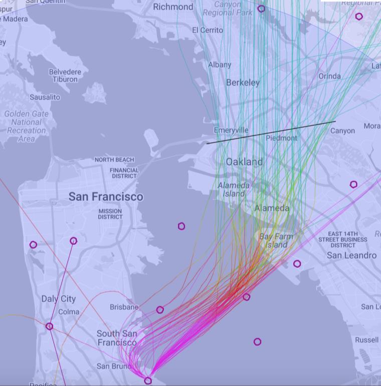 SFO Proposal TRUKN North Most Pre NextGen traffic was well-established west of the current GRTFL and DEDHD tracks.