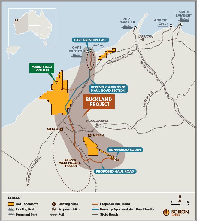 Figure 1: Cape Preston East Port, Bungaroo South and Mardie Salt Project Locations This approval completes the primary approvals required for the private haul road that links its Bungaroo South