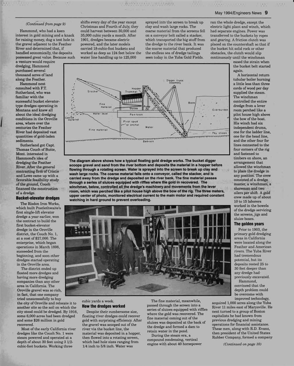 May 1994/Engineers News 9 (Continued from page 9) shifts every day of the year except sprayed into the screen to break up ran the whole dredge, except the Christmas and Fourth of July, they clay and