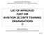 LIST OF APPROVED PART 109 AVIATION SECURITY TRAINING ORGANISATIONS