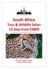 South Africa. Tour & Wildlife Safari 12 days from $3899. Per person twin share including flights from Australia